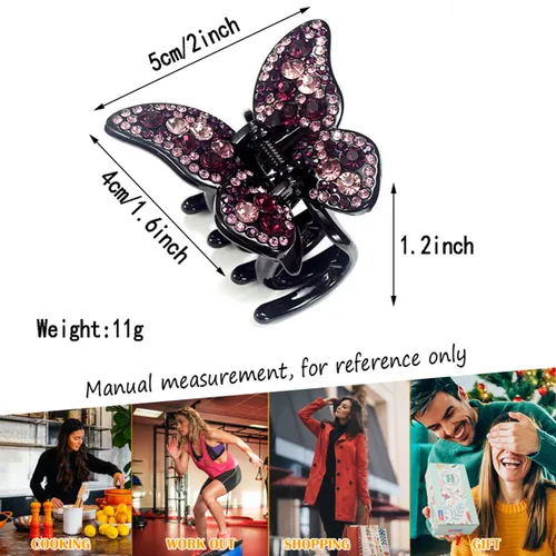 Miniatura 5 de 4 pinzas de mariposa con diamantes de imitación, elegantes accesorios para el cabello para mujeres, pinzas de mariposa negra, pinzas decorativas