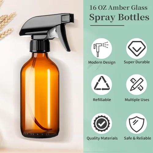 Miniatura 6 de GIVAMEIHF Botellas de spray de vidrio ámbar de 8 onzas, paquete de 3 botellas vacías de vidrio recargables con boquilla ajustable, botella rociadora