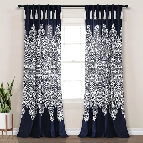 Lush Decor Boho Medallion - Par de paneles de cortinas para ventana, 52 pulgadas de ancho x 84 pulgadas de largo, color azul marino