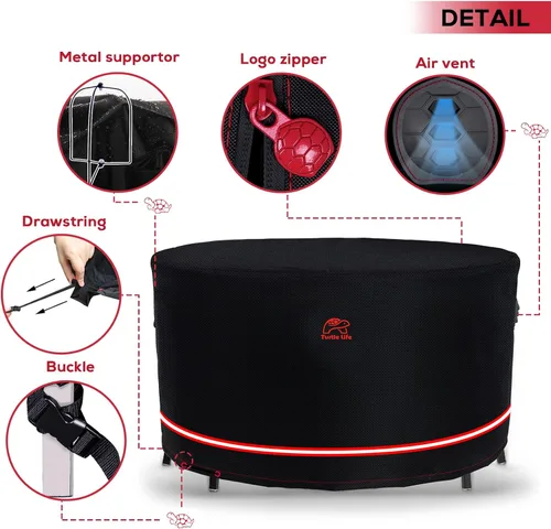 Miniatura 4 de Juego de fundas para juegos de muebles de patio Turtle Life, funda resistente redonda para mesa de comedor y sillas al aire libre, funda