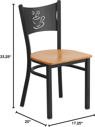 Miniatura 3 de Flash Furniture Silla de restaurante de metal con respaldo de café negro de la serie HERCULES - Asiento de madera natural Asiento de madera