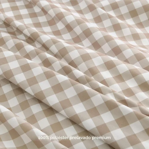Miniatura 9 de Andency - Funda de edredón Gingham tamaño Queen, funda de edredón de estilo granjero con volantes en color marrón claro y estilo shabby chic, juego