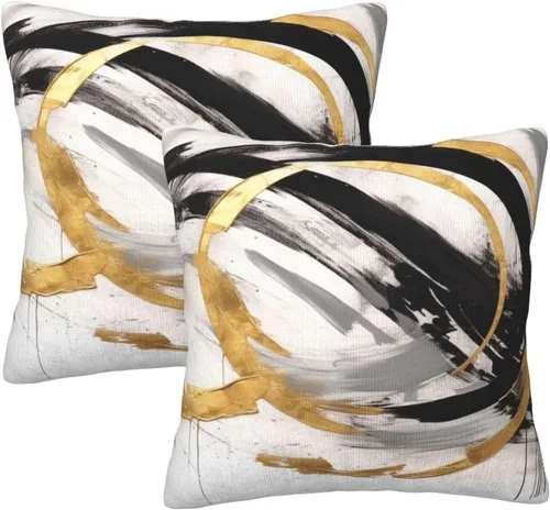 Juego de 2 fundas de almohada abstractas de color negro y dorado, fundas decorativas para sofá, hogar, sala de estar, dormitorio al aire libre, 18 x