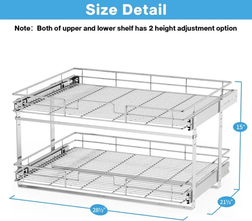 Miniatura 3 de LOVMOR Organizador individual extraíble de gabinete, cajones de gabinete deslizables de 2 niveles, organizador de ollas y sartenes, estante