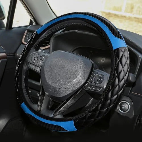 Miniatura 17 de Funda para volante de automóvil, funda protectora de cuero elástico de 15 pulgadas, funda antideslizante y cómoda para manillar, accesorios