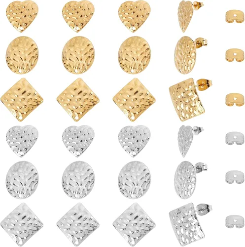 Miniatura 9 de SUNNYCLUE 1 caja, 80 unidades, 20 pares de aretes redondos planos de acero inoxidable con bucle, aretes plateados y dorados, hallazgos en blanco