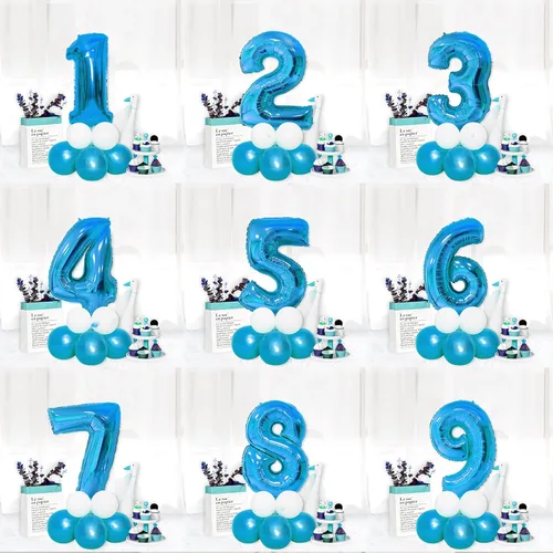 Miniatura 7 de Globos de cumpleaños con números azules de 40 pulgadas, globos de números de helio de mylar de aluminio para cumpleaños, globo número 1 para fiesta