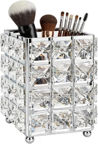 Miniatura 6 de LUEXBOX 4 soportes para brochas de maquillaje de cristal, organizador de herramientas de maquillaje brillantes, contenedor redondo de almacenamiento