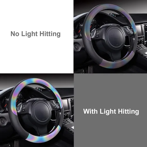 Miniatura 5 de CAR-GRAND Chameleon - Funda reflectante de cuero PU iridescente para volante, 15 pulgadas, ajuste universal para 95% de SUV, sedanes, camionetas