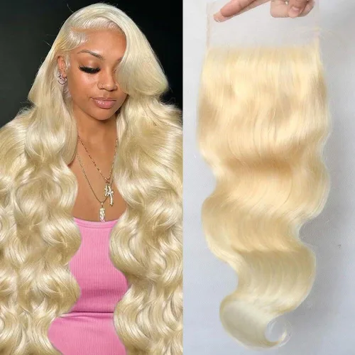 Miniatura 12 de QTHAIR Extensiones de cabello humano brasileño ondulado de grado 18A #613 con cierre de encaje HD 4x4