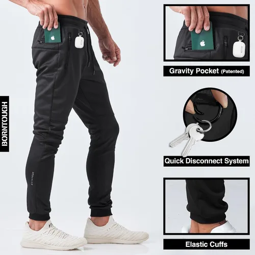 Miniatura 2 de Born Tough Pantalones deportivos de entrenamiento ajustados para hombre, para fisicoculturismo, gimnasio, pantalones deportivos con bolsillos
