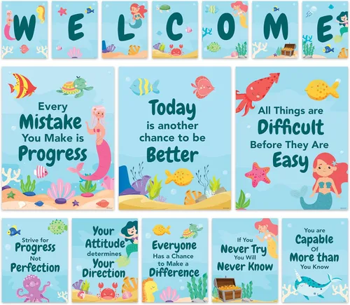Decorably 15 carteles inspiradores laminados mate para la escuela, pasillos, tablones de anuncios