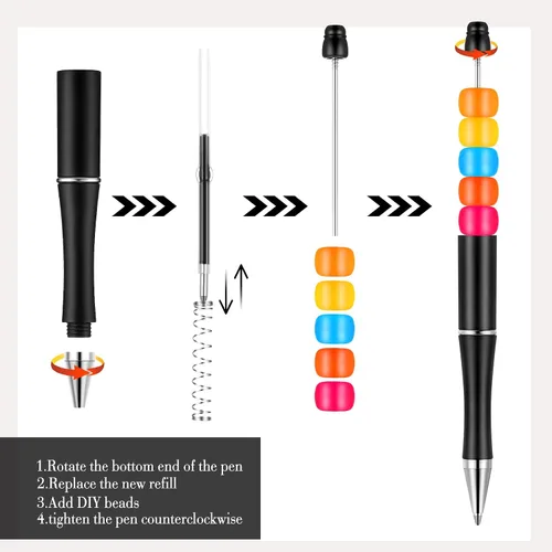 Miniatura 6 de Crtiin Kit de 100 piezas de bolígrafos con cuentas para bricolaje, kit a granel, 50 bolígrafos de bola con vástago, tinta negra, bolígrafos