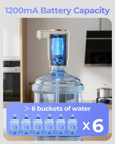 Miniatura 8 de Bomba de jarra de agua para botella de 5 galones, dispensador de carga eléctrico portátil USB-C, motores duales potentes, flujo rápido, se adapta a
