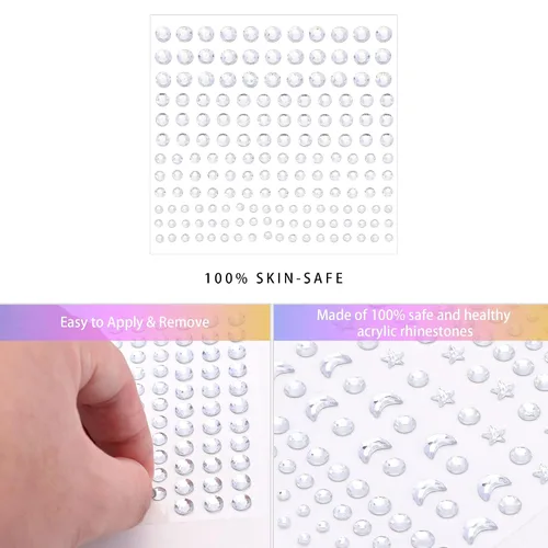 Miniatura 2 de SAOROPEB 5 hojas de gemas para la cara, calcomanías autoadhesivas para ojos, cuerpo y uñas, diamantes de imitación de cristal arcoíris para mujeres