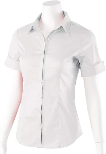 Miniatura 2 de Blusa de manga corta elástica con cuello abotonado para oficina, formal, informal, para mujer, ajuste (XS-3XL)