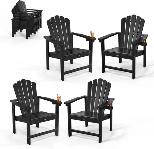 Miniatura 13 de VINGLI Silla Adirondack plegable de plástico con soporte para tazas, material HDPE 100% reciclable, cómoda capacidad de peso de 380 libras