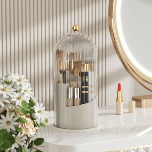 Miniatura 6 de Organizador de cuidado de la piel, organizador giratorio de 360 grados para brochas de maquillaje con tapa, organizador de brochas de maquillaje
