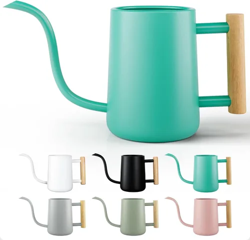 Miniatura 12 de Regadera de metal de 35 onzas, pequeña para interior, con boquilla larga y mango de madera real para plantas de casa, suculentas, cactus y plántulas