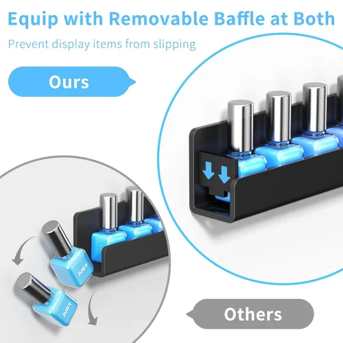 Miniatura 2 de NIUBEE Paquete de 6 estantes para esmalte de uñas, estante montado en la pared con inserciones de extremo antideslizantes extraíbles, organizador