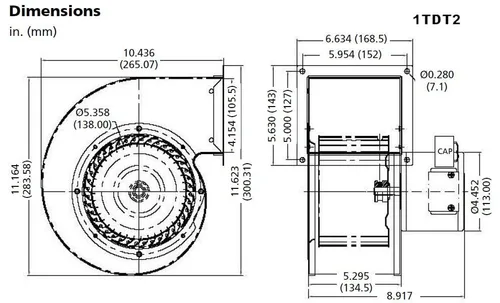 Miniatura 2 de Dayton 1TDT2 - Soplador, 549 CFM, 115 V, 2,05 Amp, 1640 RPM