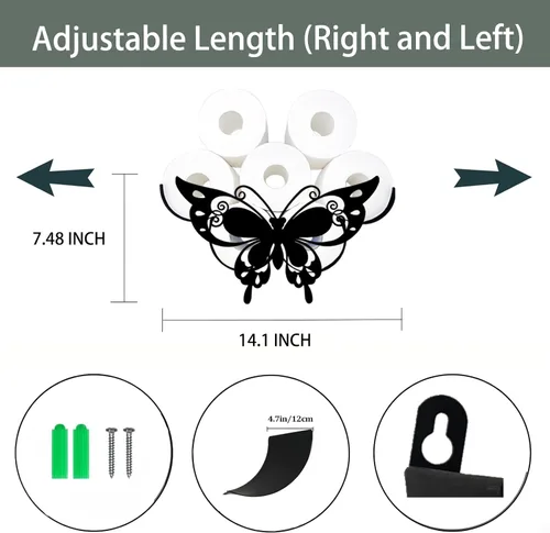 Divertidos portarrollos de papel higiénico de mariposa, soporte de 8 rollos de papel higiénico negro montado en la pared, se adapta a todos los