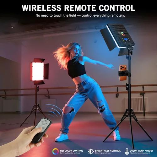 Miniatura 7 de NiceVeedi Iluminación de fotografía RGB de 40 W con 20 efectos, 360° a todo color/2700-6500K luces de estudio con control remoto y pantalla