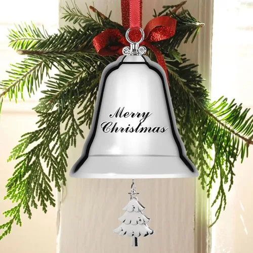 Miniatura 2 de Styleonme Campanas decorativas, adornos de Navidad 2025, grabadas "It's Merry Christmas", decoración de campanas plateadas con colgantes de árbol