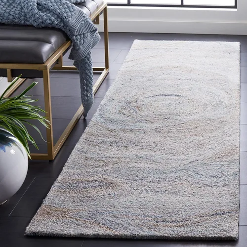 SAFAVIEH Abstract Collection - Alfombra de pasillo, 2 pies 3 pulgadas x 8 pies, beige y azul, lana hecha a mano, ideal para zonas de alto tráfico en