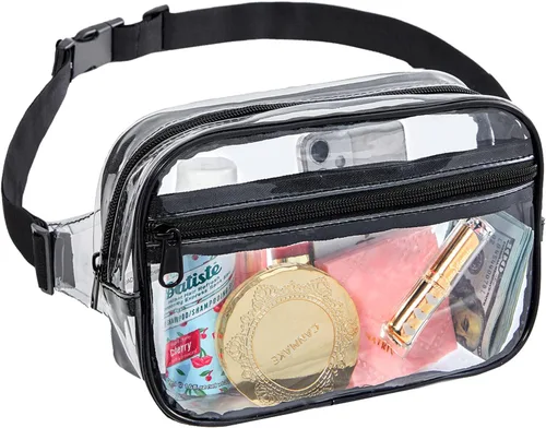 Clearworld Riñonera transparente para mujeres y hombres, paquete de cintura aprobado por estadio con correa ajustable, bolsa de cinturón de moda