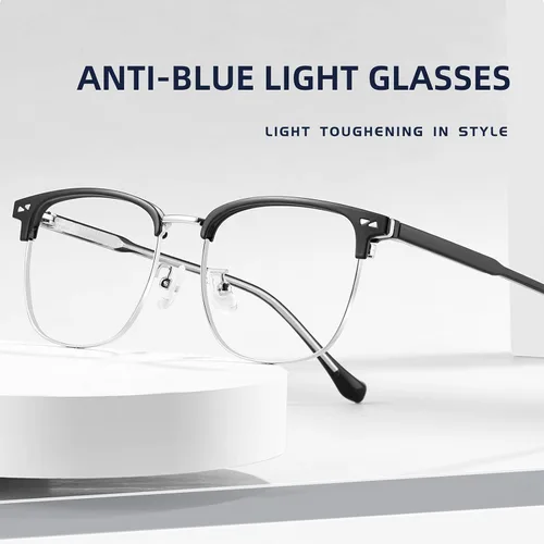 Miniatura 4 de SooGree Gafas de bloqueo de luz azul para hombres y mujeres, medio marco UV400, lentes transparentes, antifatiga ocular, para juegos de computadora