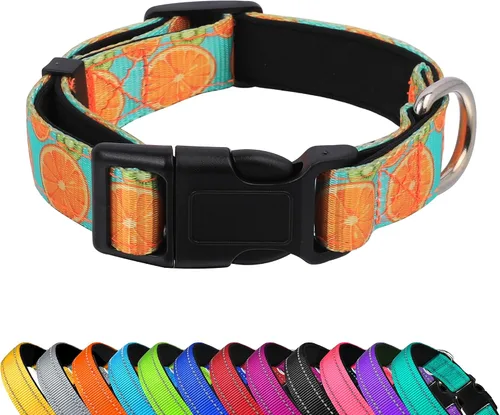 Miniatura 13 de Collar reflectante para perro, ajustable de neopreno suave acolchado de nailon para mascotas con hebilla para perros extra grandes, verde azulado