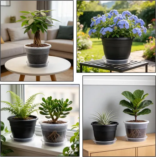 Miniatura 6 de RooTrimmer Juego de 10 macetas de 8 pulgadas con agujeros de drenaje y platillos, macetas para plantas de interior y exterior, macetas de orquídeas