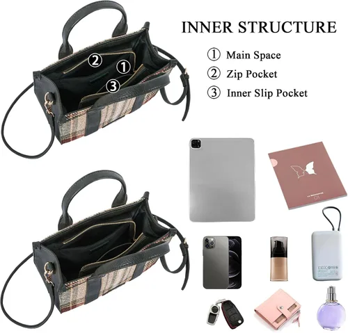 Miniatura 8 de Bolso a cuadros para mujer, bolso a cuadros con asa superior, bolsa de trabajo, bolsa de hombro cruzada para viajes de oficina