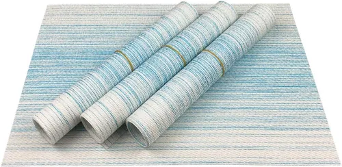 Miniatura 2 de Mantel individual de vinilo tejido duradero, lavable, resistente al calor, antideslizante, para cocina, comedor (juego de 4, azul con blanco)