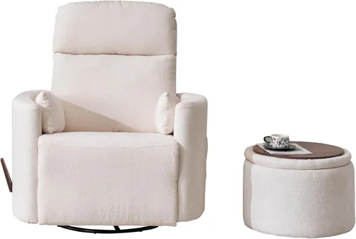 Miniatura 16 de Sillón reclinable mecedor giratorio de gran tamaño con masaje y calor, sillón reclinable giratorio para guardería con reposacabezas ajustable, silla