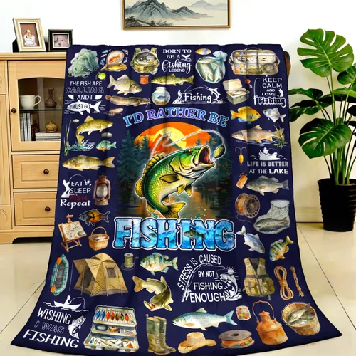 Miniatura 2 de Fishing Blanket Gifts Warm Flannel Fishing Lovers Throw Blanket Fish Themed Party Decorations for Kids Adults Fishermen 50"x40