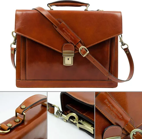 Miniatura 4 de Time Resistance Maletín de cuero para hombre, hecho a mano, bolsa italiana para laptop, funda elegante naranja marrón