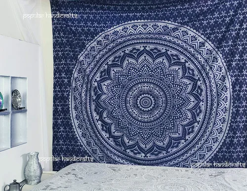Miniatura 16 de Popular Handicrafts Original Ombre - Tapiz indio Mandala para pared, ornamento hippie, colcha bohemia con brillo metálico