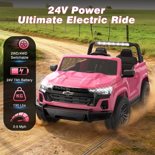 Miniatura 3 de ARBELI Juguetes de paseo de 2 plazas y 24 V para niños, auto eléctrico Chevrolet con licencia con control remoto, 4 motores de 200 W, 4WD/2WD, Rosa