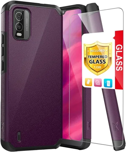 Miniatura 9 de TJS Funda compatible con Nokia C210, con protector de pantalla de vidrio templado de doble capa, soporte magnético híbrido a prueba de golpes, funda