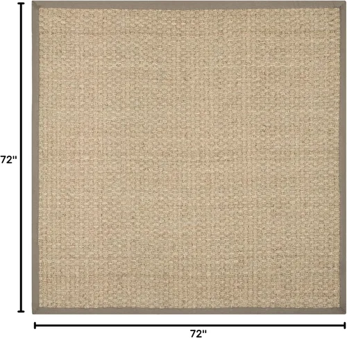 Miniatura 2 de SAFAVIEH Alfombra cuadrada de 6 pies, colección de fibra natural, natural y gris, hierba marina, patrón de tejido de canasta con borde (NF114P)