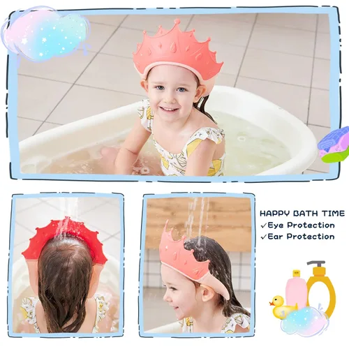 Miniatura 3 de Gorro de baby shower, gorro de ducha para niños, sombrero de visera para protección de ojos y oídos para niños de 0 a 9 años, bonita forma de corona
