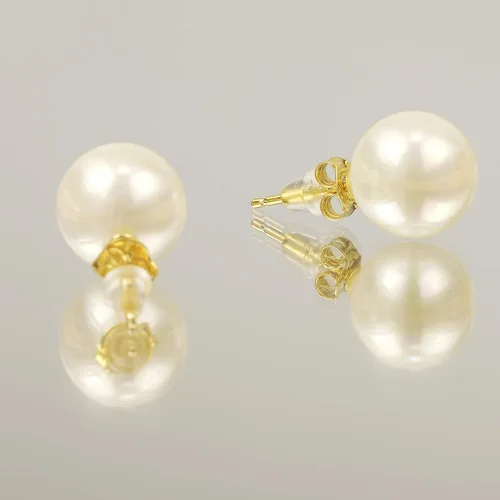 Miniatura 8 de Cowlyn Pendientes redondos de plata de ley chapada en oro de 18 quilates con perlas de concha de imitación blanca