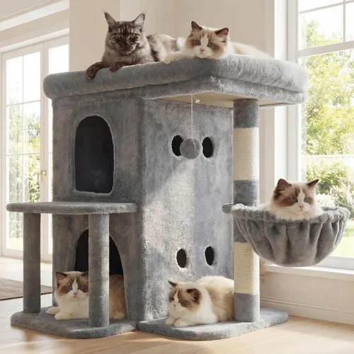 Miniatura 14 de Heybly Árbol para gatos, torre para gatos de 25.6 pulgadas con amplia percha superior para gatos grandes, muebles de casa para gatos estilo escalera