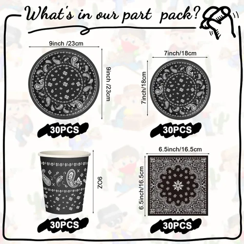 Miniatura 4 de 123 piezas de decoraciones de fiesta de vaquero occidental para 30 invitados, juego de vajilla desechable con platos, tazas, servilletas, pancartas