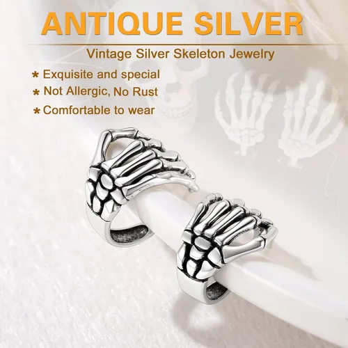 Miniatura 4 de SILVERCUTE 925 Sterling Silver Earrings for Women,Silver CatDinosaurDevil HornLeafSnakeSkeleton Various Stud Earrings or Ear Cuffs