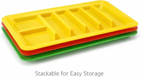 Miniatura 8 de Dependable Industries inc. Essentials Juego de 3 platos rectangulares para tacos, bandejas de plástico sin BPA con divisores, apilables, aptos
