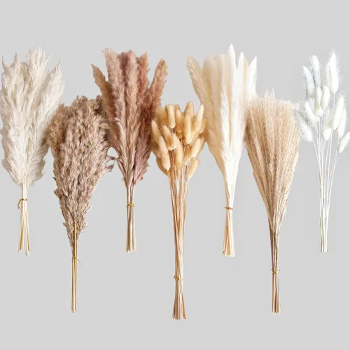 Miniatura 4 de Bannifll 125 PCS Ramo de Hierba de Pampa Seca, Decoración de Mesa Boho, Flores Secas Cola de Conejo, Pampas Marrones, Hierba de Pampa Blanca