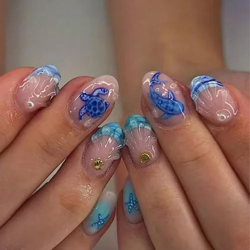 Miniatura 25 de Uñas postizas a presión de almendra marrón, medianas con diseños de leopardo y purpurina, uñas postizas en forma de almendra otoñal, uñas acrílicas